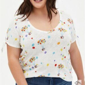 Torrid Disney Pixar Up Balloon White Slub Jersey Tie Sleeve Top
